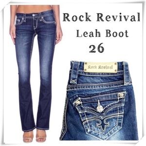 ROCK Revival Leah Boot Anchor Embroidered Pocket Bootcut Jeans Size 26 RJ83058